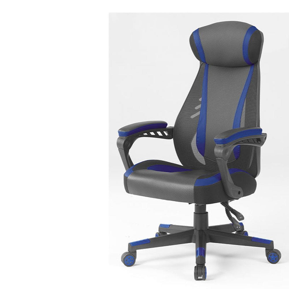 Autronic Kancelárska stolička, mesh sieťovina + modrosivá ekokoža, hojdací mechanizmus,plastový kríž KA-Y213 BLUE